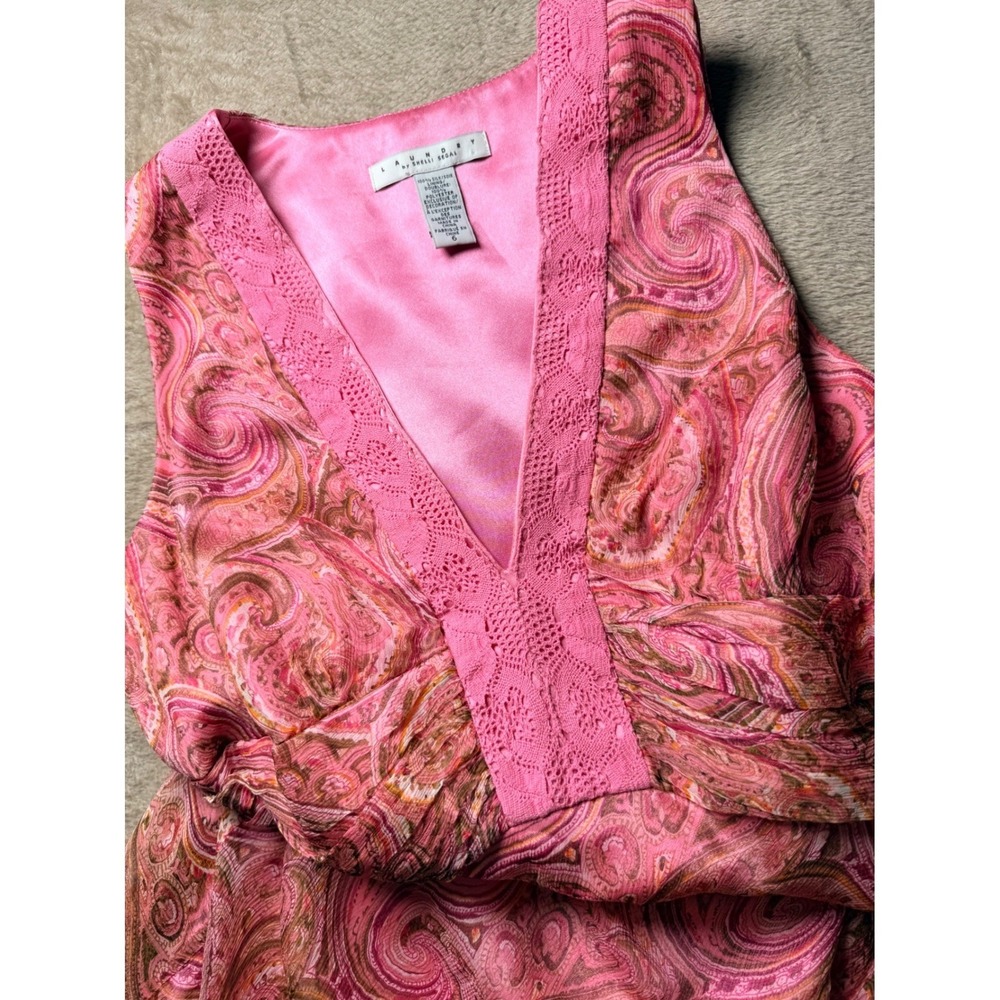 Laundry by Shelli Segal Paisley 100% Silk Midi Dress Size 6 Fairycore Garden - Picture 3 of 6